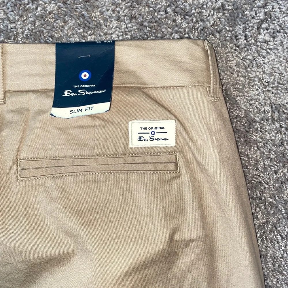 Ben Sherman Men's Size 38x32 Slim Fit Stretch Tan Casual Khaki Sand Chino Pants
